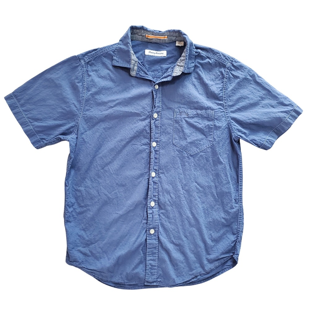 Tommy Bahama Mens Small Blue Short Sleeve Button Down Cotton Stretch Shirt